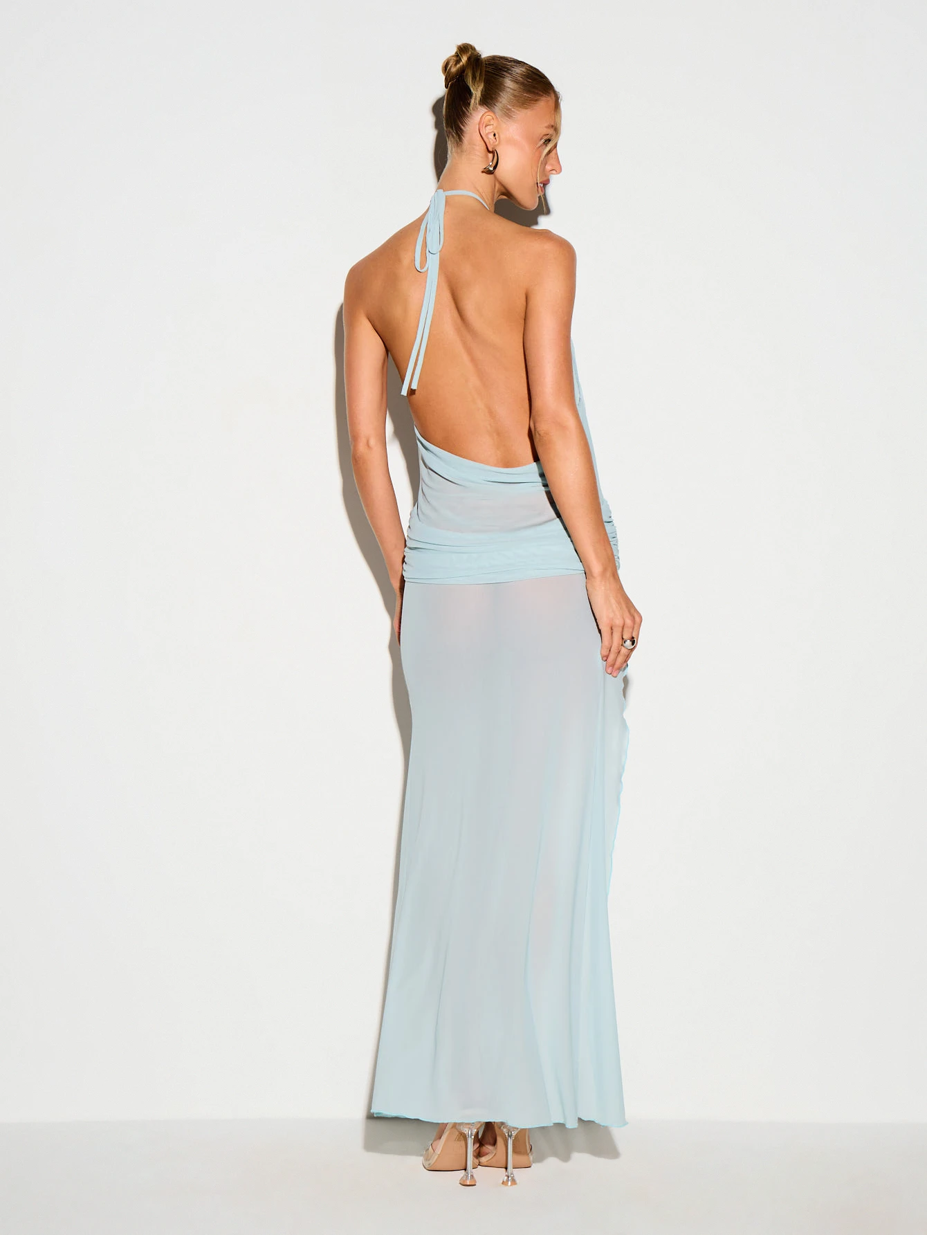 KIZN Halter Neck Draped Maxi Dress With High Slit