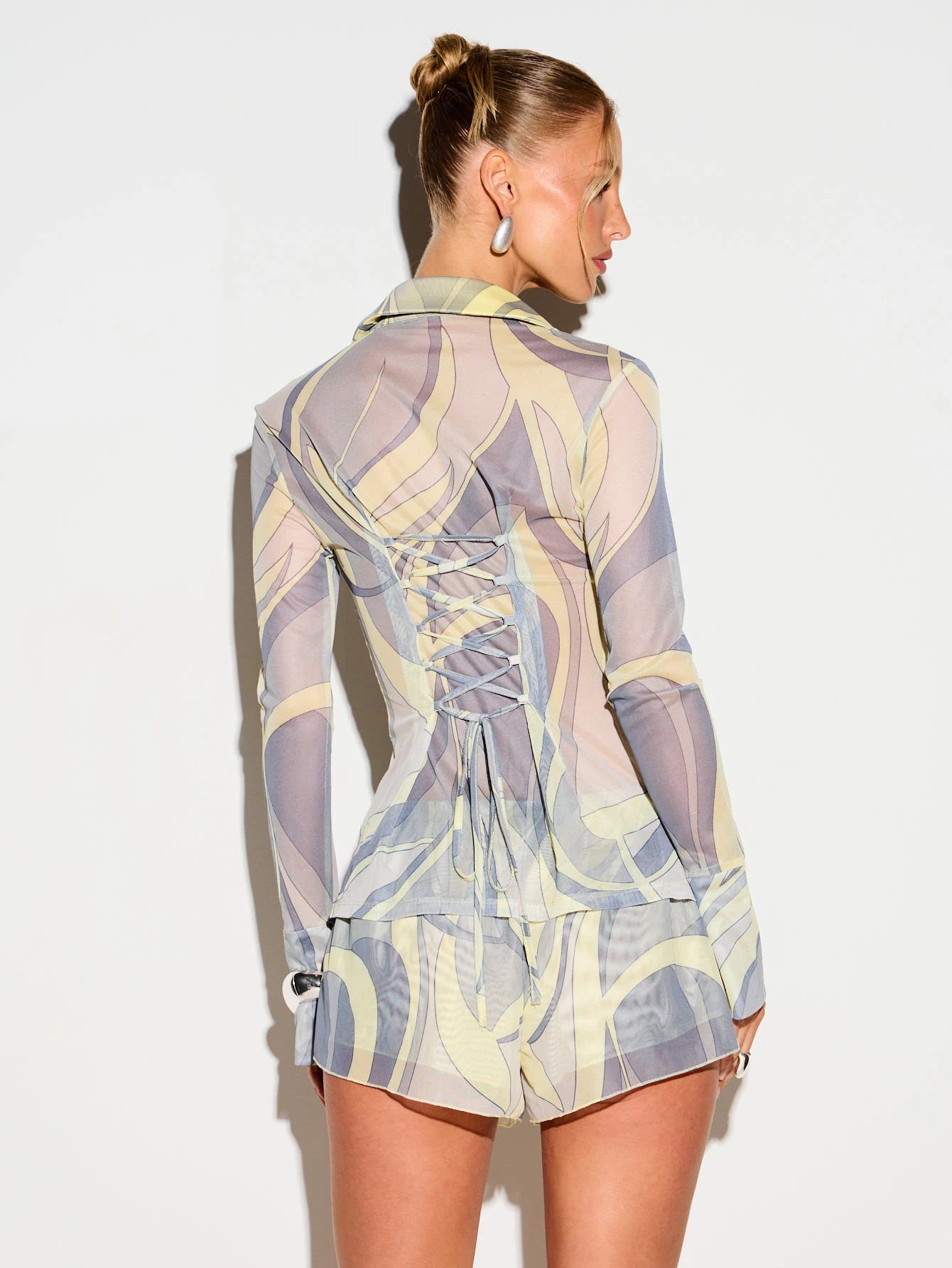 KIZN Swirl Print Floaty Mini Shorts With Drawstring