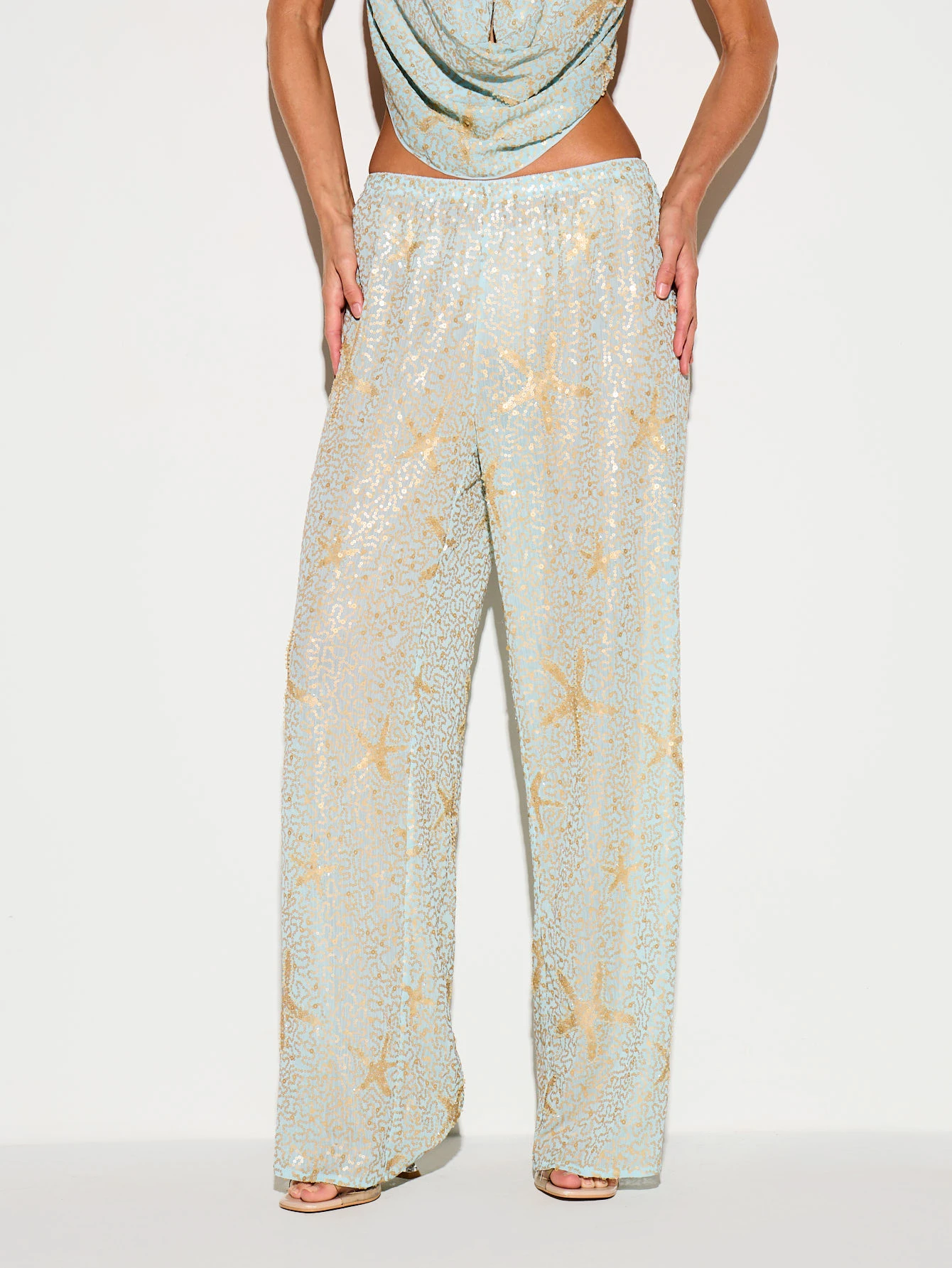 KIZN Sequin Starfish Wide Leg Palazzo Trousers