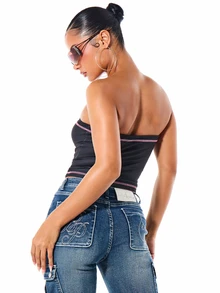 Áo croptop quây không dây in hình trái tim màu đen, kiểu dáng ống, thời trang Valentine. - màu đen - Xem 2