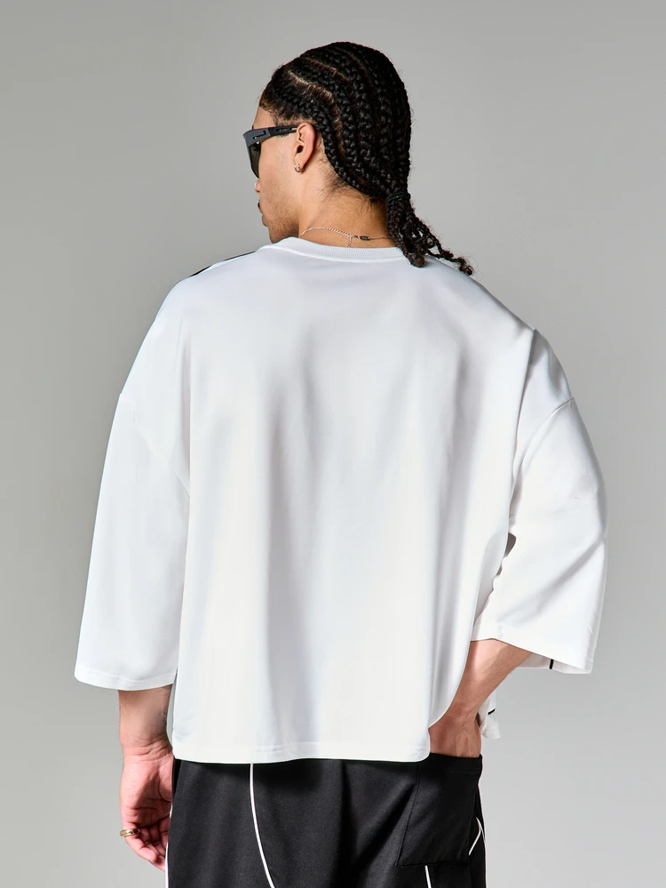 Oversized Short Sleeve Piping Detail Crew Neck Casual Streetwear T-Shirt With Contrast Trim Comfort Fit Summer Urban Style