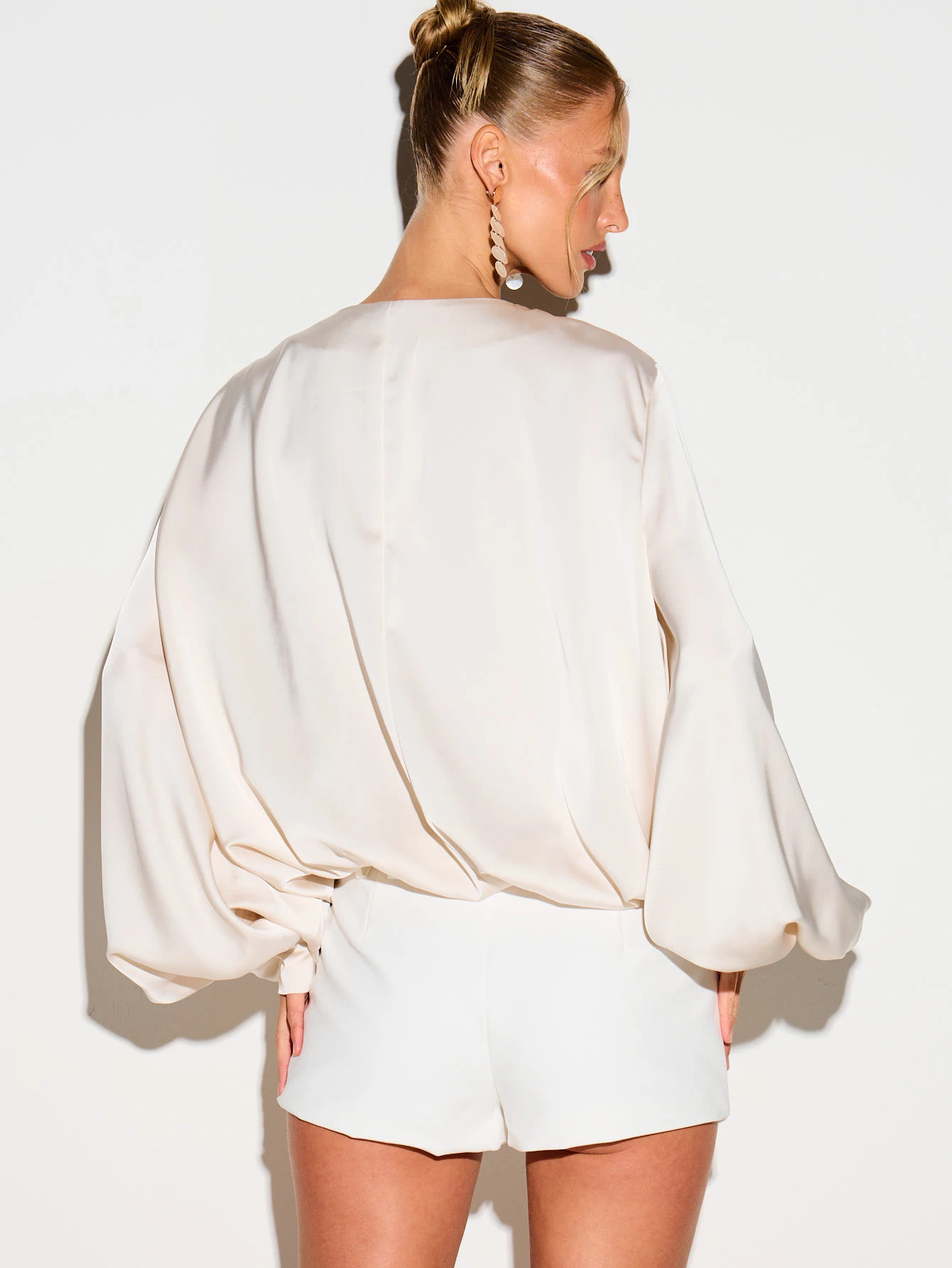 KIZN Satin Oversized Blouse With Lace Up Front