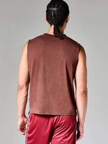SUMWON Áo tank top ngắn tay cổ tròn dáng suông, in họa tiết nhỏ ở ngực, chất liệu cotton pha, thích hợp mặc mùa hè. - màu nâu - Xem 2