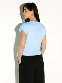 KSTM Camiseta de tirantes de verano de ajuste relajado, de cuello redondo, de manga corta y hombros caídos, en color azul claro suave - Azul - Ver 2