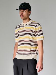 SUMWON Polo de punto texturizado con rayas horizontales multicolor y diseño de cuello corto, con corte boxy - Multicolor - Ver 1