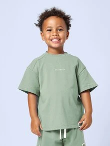 SUMWON Oversized Boys Sage Green Crew Neck T-Shirt And Drawstring Shorts Co-Ord Set With Brooklyn Print - Green - View 3