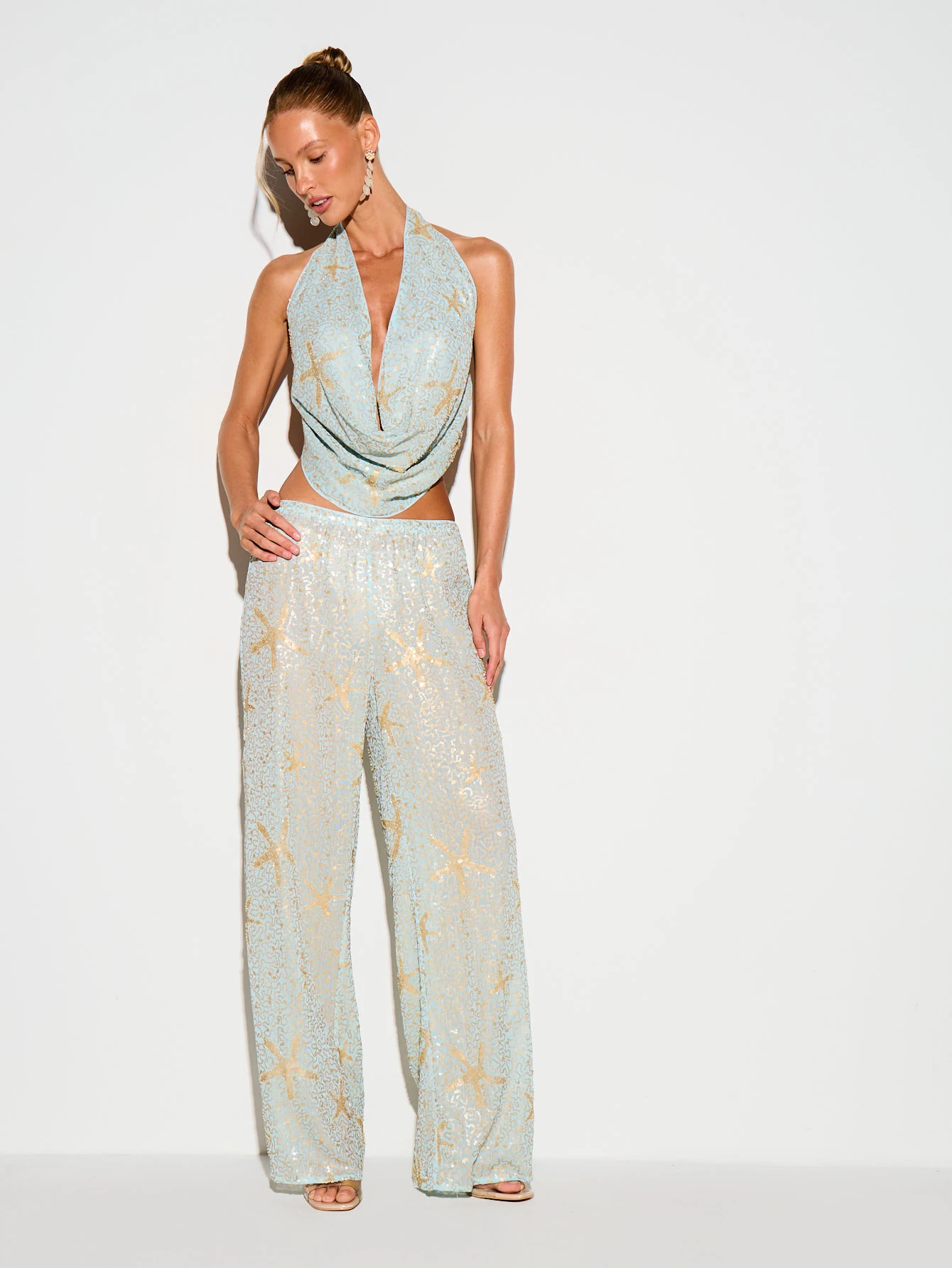 KIZN Sequin Starfish Wide Leg Palazzo Trousers