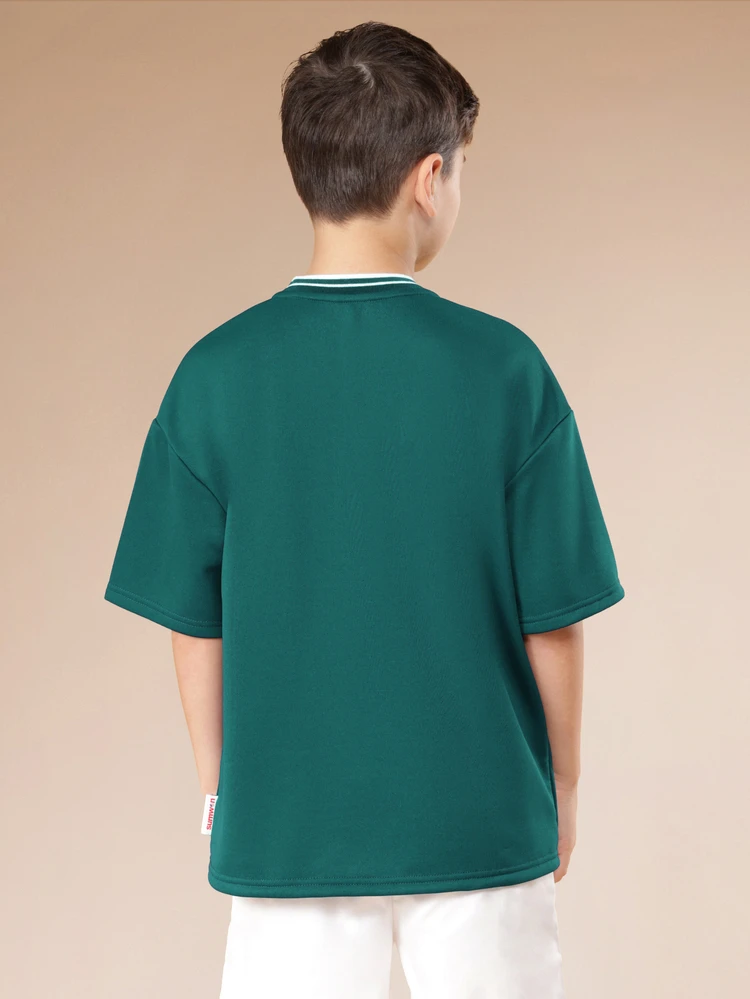 Boys Casual Tee With Contrast Rib Neckline Short Sleeve Round Neck Tshirt Everyday Relaxed Fit Streetwear