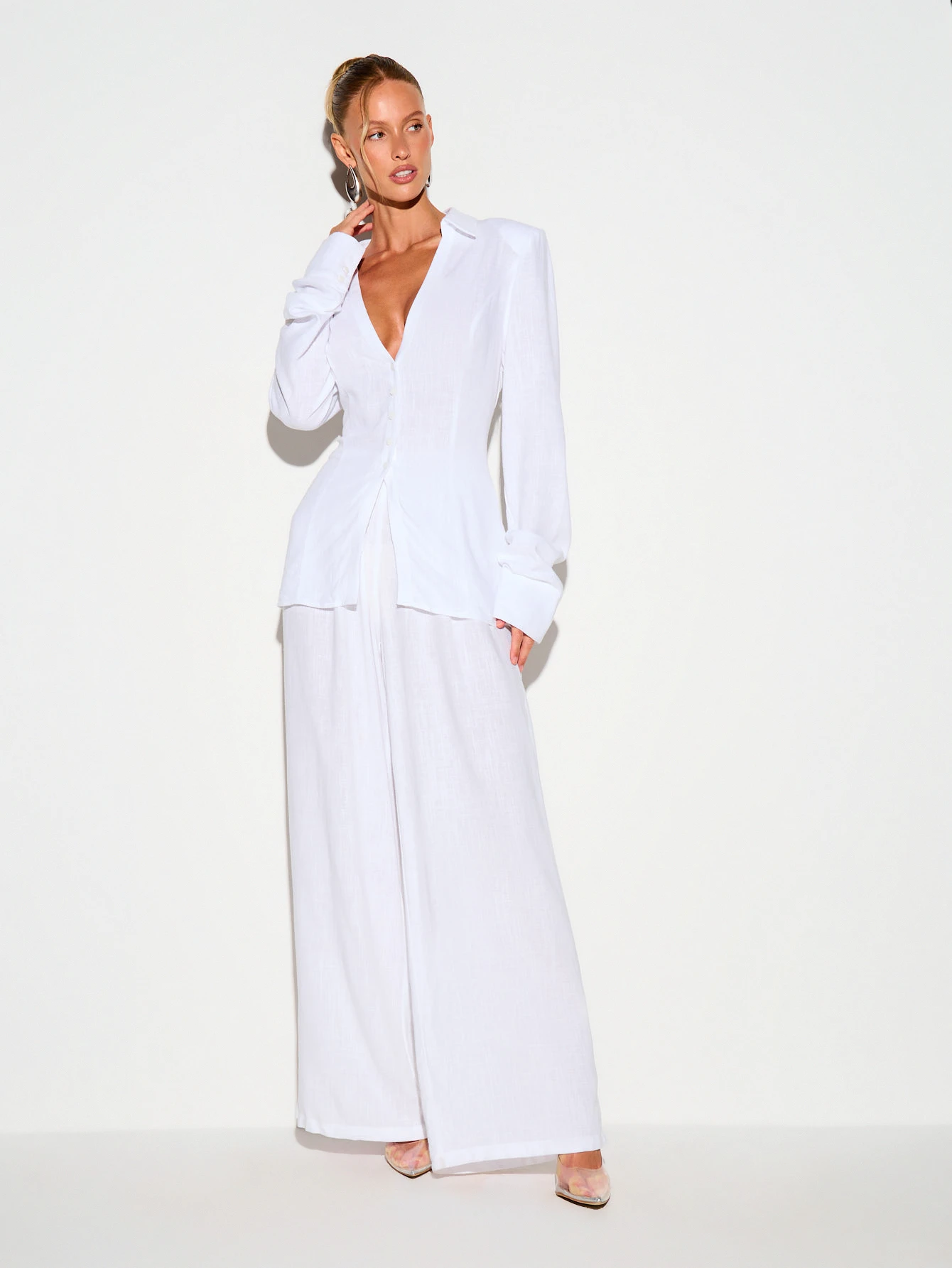 KIZN Linen Wide Leg Palazzo Pants With Drawstring