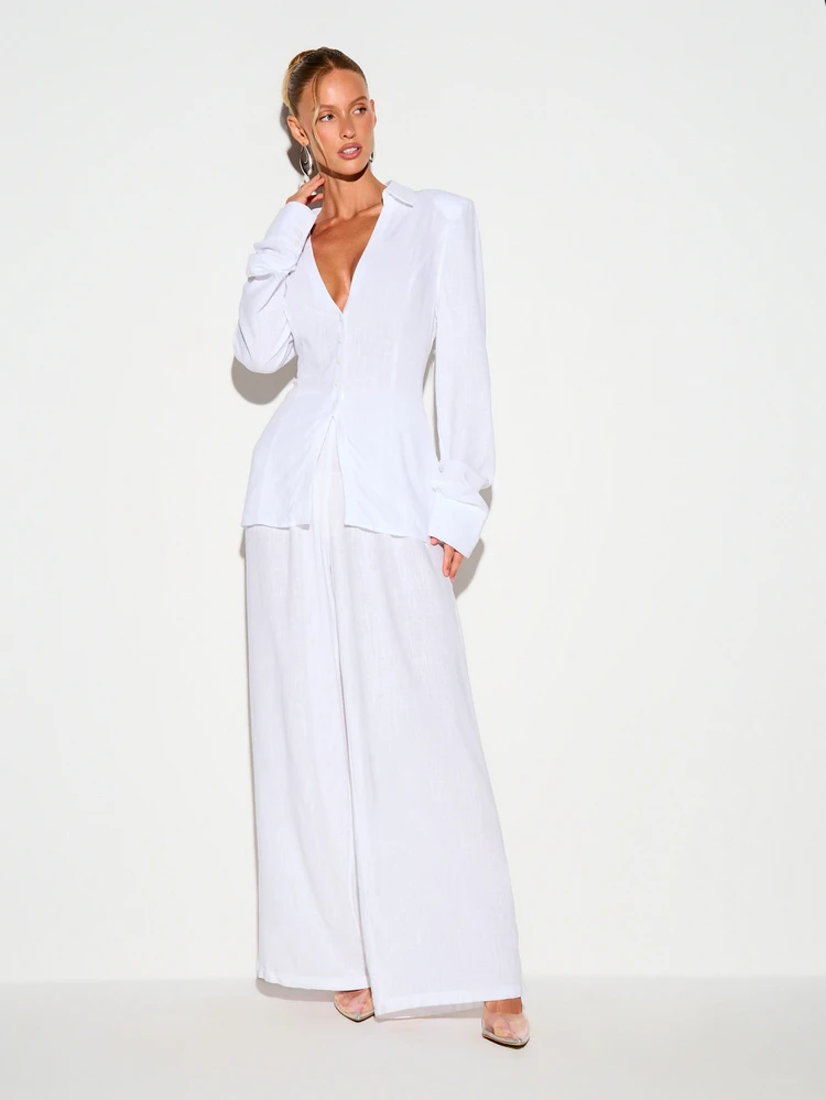 KIZN Linen Wide Leg Palazzo Pants With Drawstring