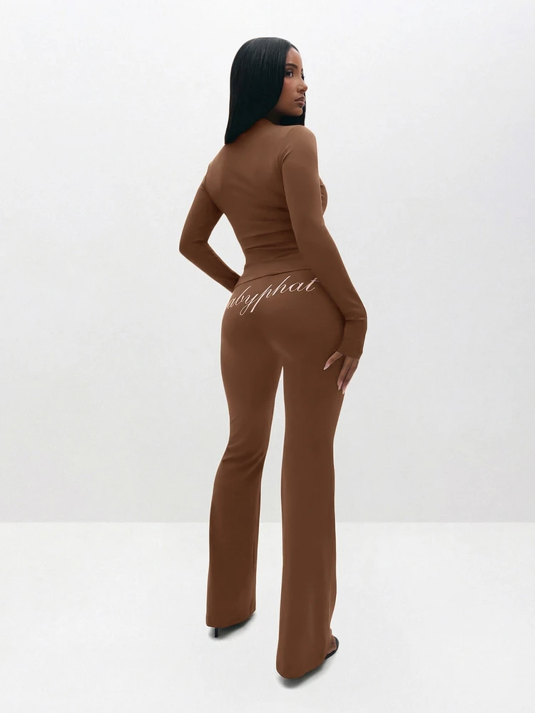 BABYPHAT High Neck Long Sleeve Jersey Zip Up Top With Glitter Print Detail