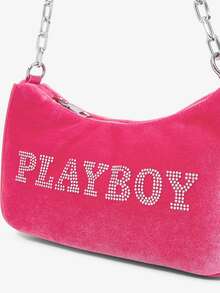 Missguided x Playboy Bolso de hombro rosa fucsia con cadena y logo de strass para el Día de San Valentín - Polvo de rosa - Ver 5