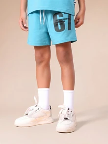 SUMWON Boys Taped Detail Oversized T-Shirt And Shorts Two Piece Matching Set Summer Casual Outfit - Blue - View 4