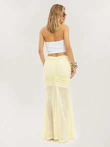 Dancing Leopard Lumi Yellow Ruched Ruffle Sheer Layer Maxi Skirt, Skirt For Women, Summer Outfits For Women, Date Night Outfit, Party Skirt Women, Holiday Outfits, Night Out Outfit, Festival Outfit, Vacation Outfits Women - Yellow - View 2