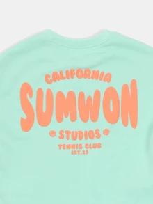 SUMWON Oversized Boys Summer T-Shirt And Shorts Co-Ord Set With California Studios Tennis Club Back Print Mint Green Crew Neck Short Sleeve Casual Outfit - Green - View 4