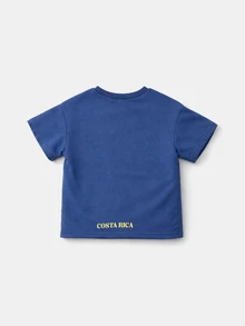 Boys Blue Washed Short Sleeve Wave Print Crew Neck Regular Fit Summer Tee - Blue - View 2