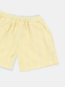 SUMWON 女童黄色短袖纹理上衣搭配同款短裤两件套夏季套装 - 黃色 - 查看 4