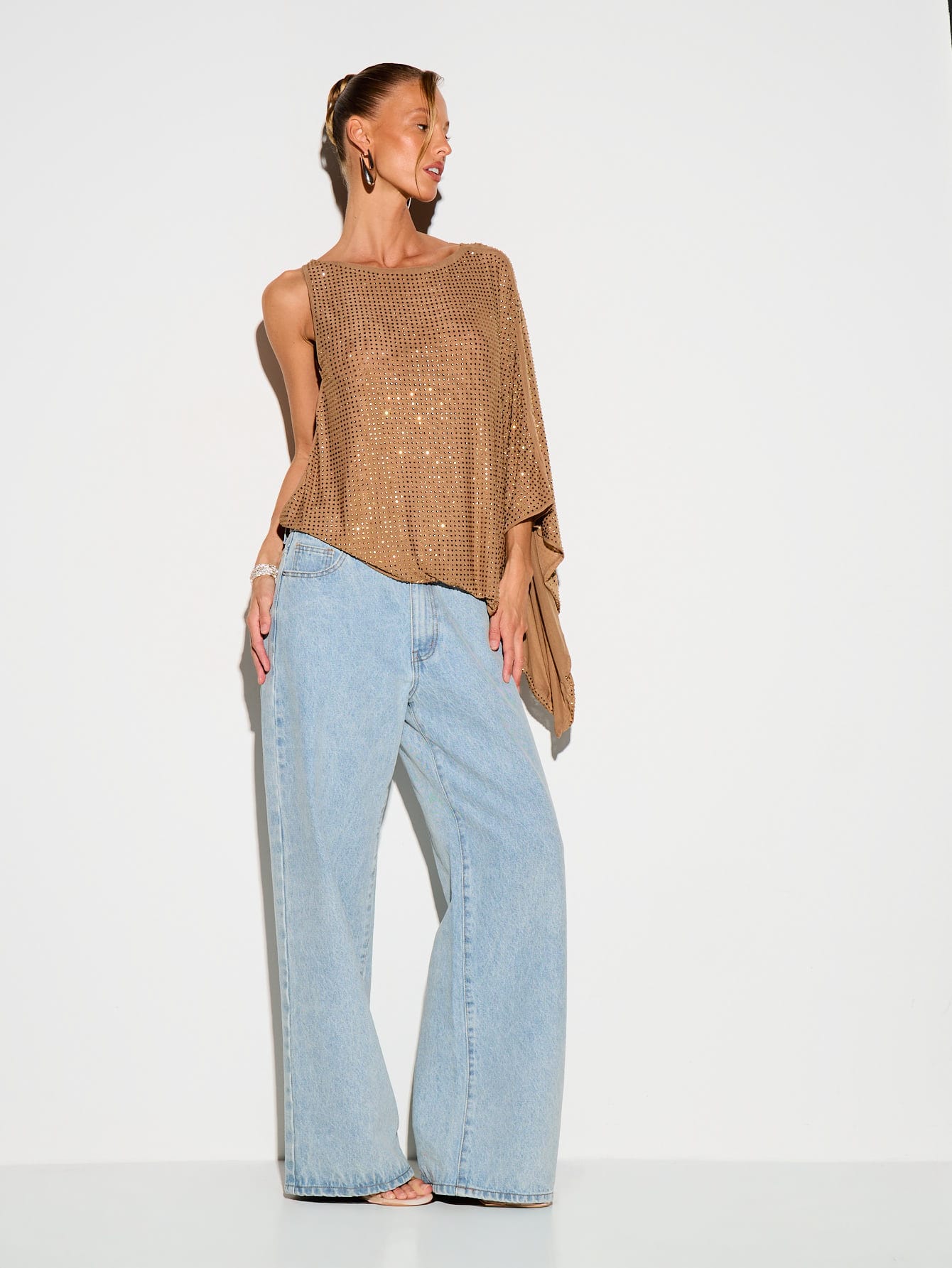 KIZN Sequin Cape Tank With Asymmetrical Design