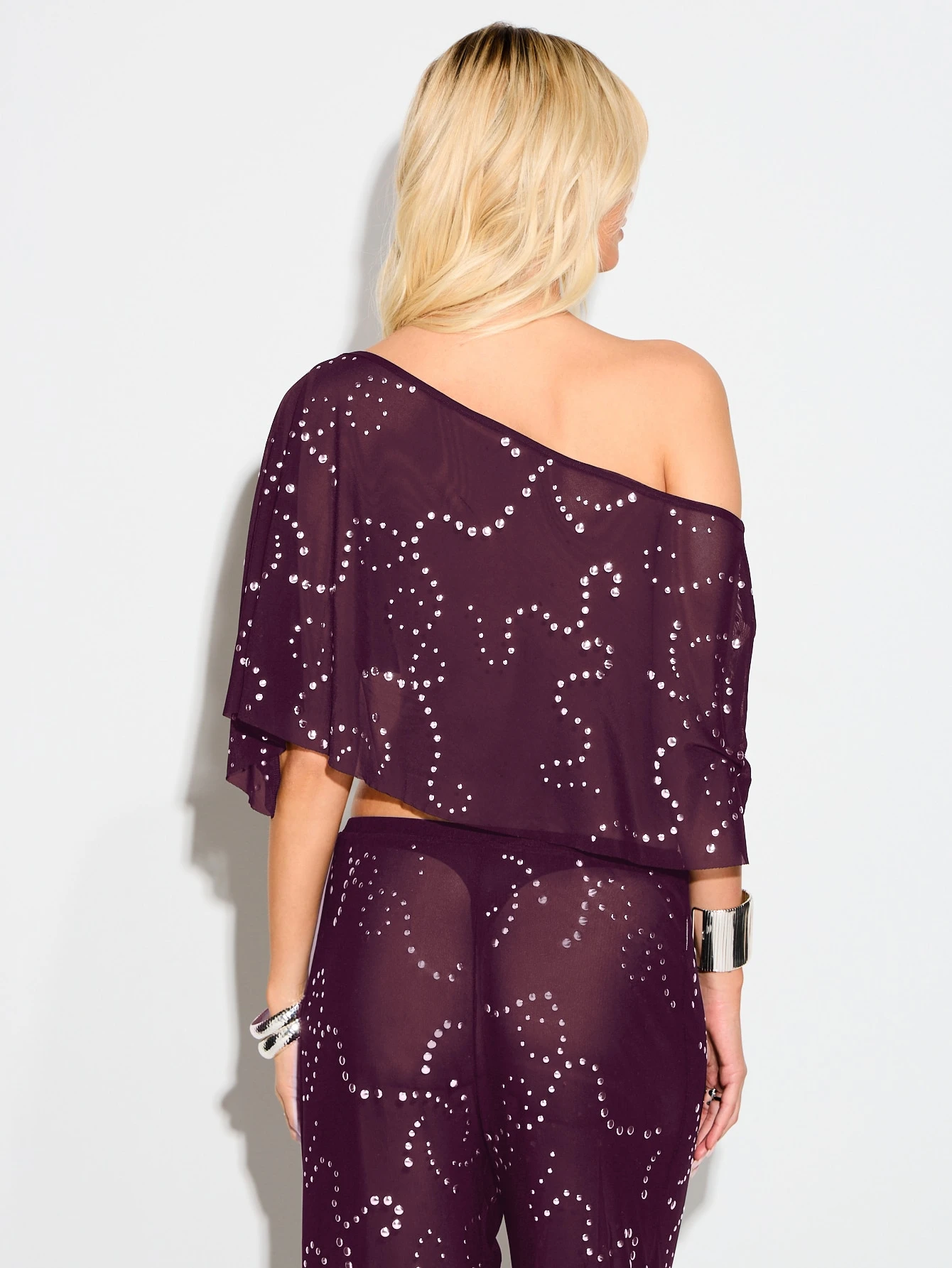KIZN Off Shoulder Studded Top With Paisley Pattern