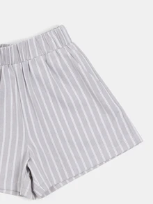 SUMWON Yellow Crew Neck Short Sleeve T-Shirt With Grey Striped Shorts Co-Ord Set Casual Summer Two Piece Outfit - Yellow - View 6