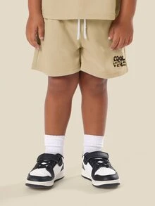 SUMWON Oversized Good Vibes Co-Ord Set With Camo Print Tee And Matching Drawstring Shorts For Boys - Apricot - View 4