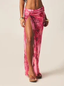 MISSGUIDED Bộ bikini ba mảnh mùa hè gồm áo bikini buộc dây phía trước và khăn choàng đi biển in họa tiết hoa nhiệt đới. - Nhiều màu - Xem 4