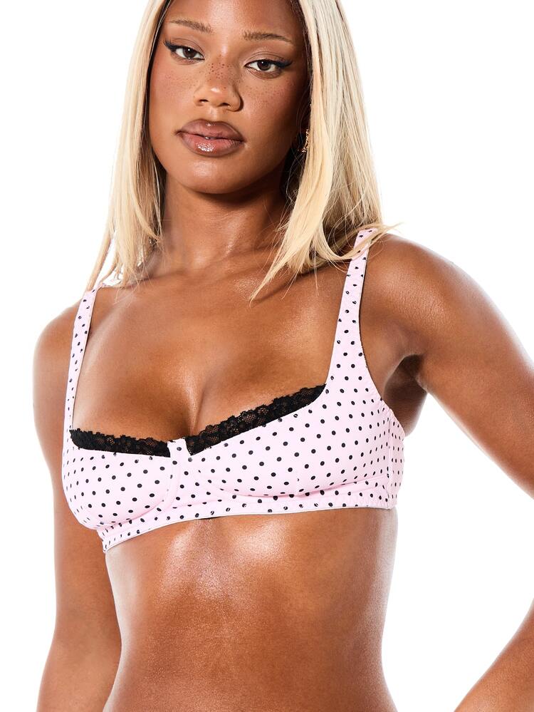 SUMWON WOMEN Polka Dot Balconette Bra With Black Lace Trim For Everyday Comfort And Style