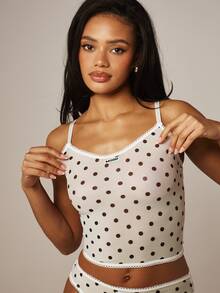 MISSGUIDED 波点网纱文胸和内裤套装，蕾丝花边扇形边，性感两件套 - 彩色 - 查看 4
