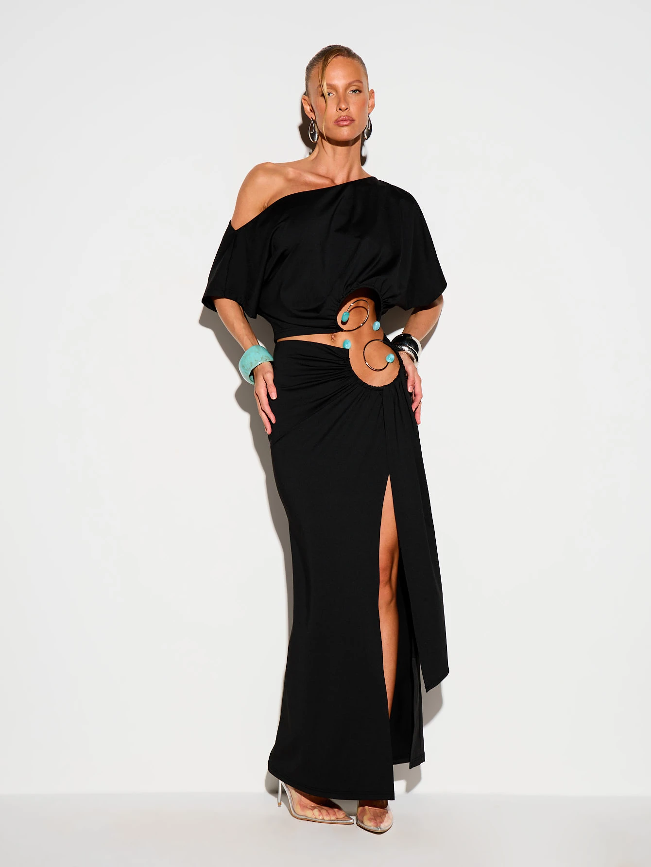 KIZN Off Shoulder Black Top With Belt Detail