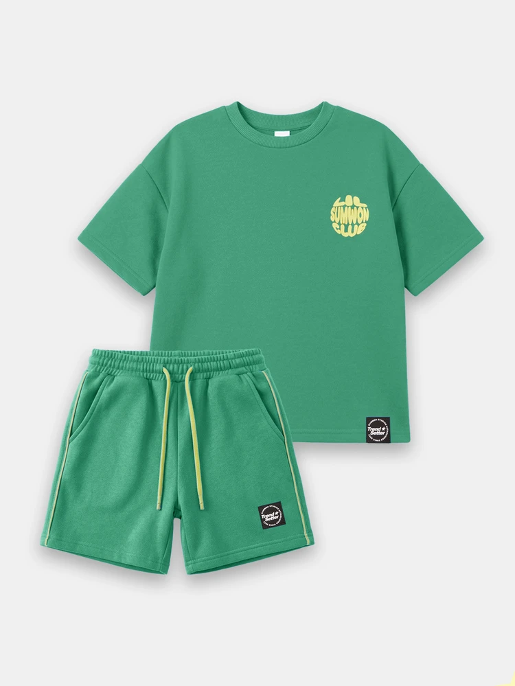 Ensemble deux pièces décontracté surdimensionné pour garçons, t-shirt à manches courtes et short, imprimé graphique, tenue d'été pour club