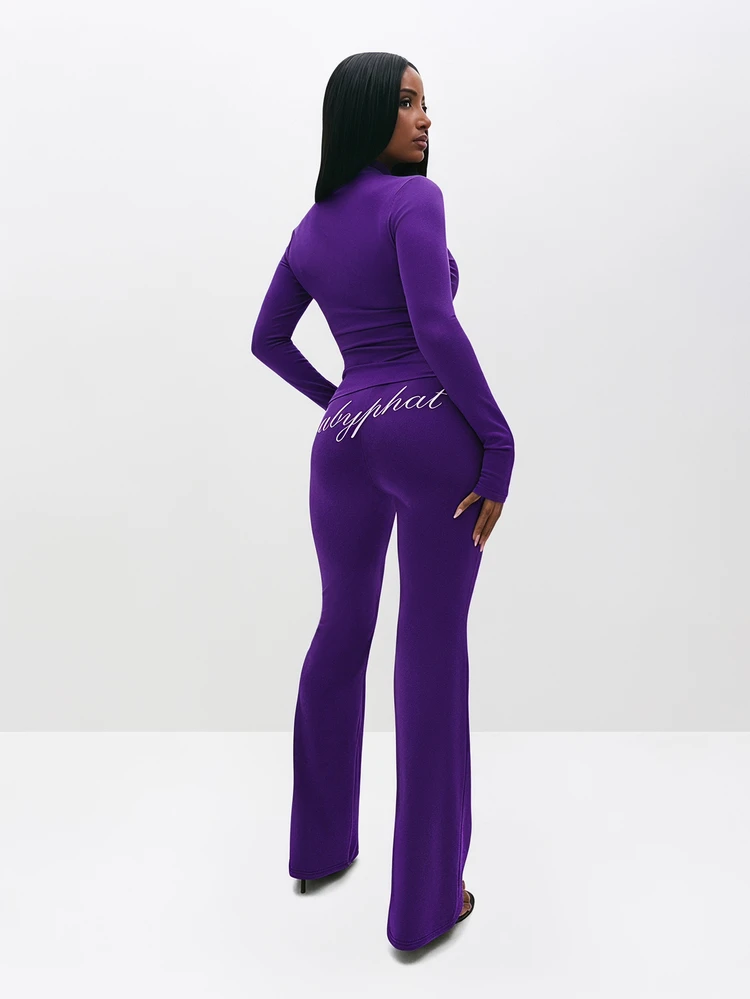 BABYPHAT フレアベロアプルオンレギンス、スクリプトテキスト ハイライズ ブーツカットトラックスーツボトム ルームウェア ウィンターコンフォート