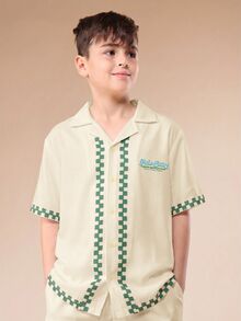 SUMWON Boys Summer Retro Hawaiian Button Down Shirt And Shorts Coordinate Set With Vintage Car Palm Tree Print - Yellow - View 3