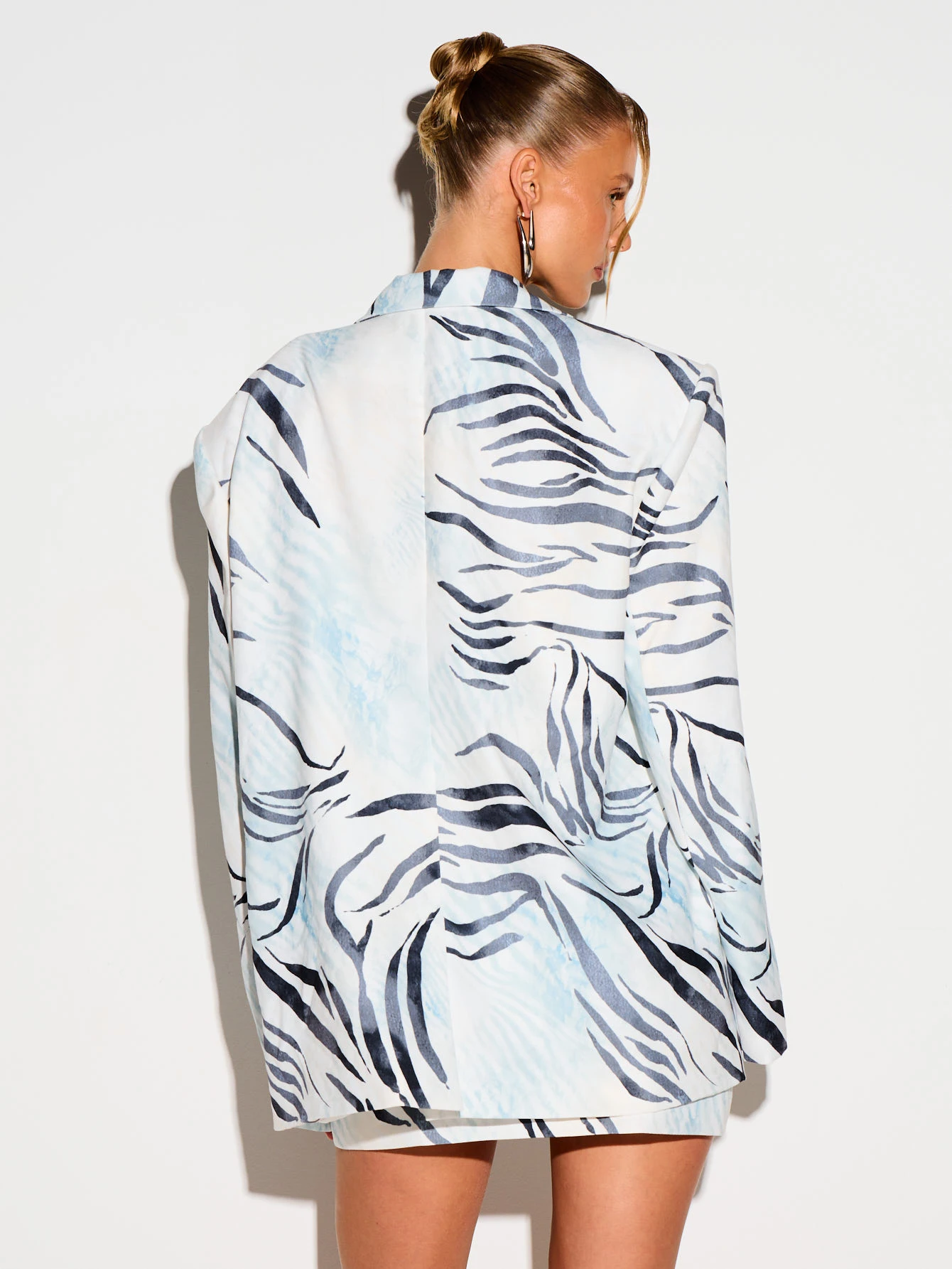 Zebra Print Oversized Long Blazer With Lapels