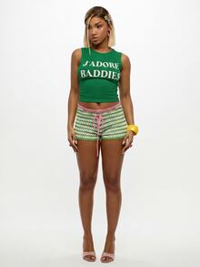 SUMWON WOMEN Áo tank top không tay dáng ngắn in họa tiết Baddies, kiểu dáng cơ bản, thích hợp cho mùa hè và các dịp lễ hội. - màu xanh lá - Xem 3