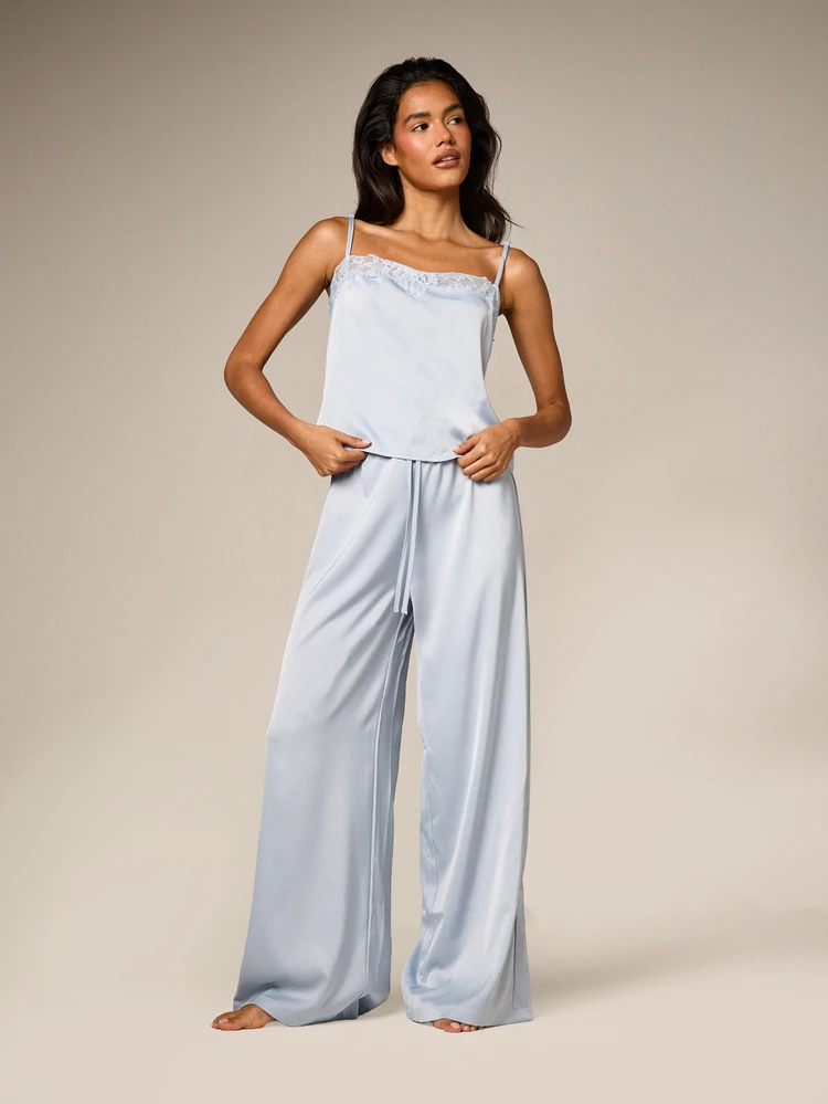 Lace Trim Camisole With Wide Leg Trouser Set