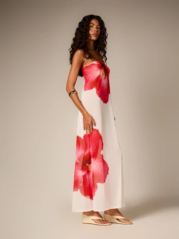 Strapless Floral Printed Maxi Dress