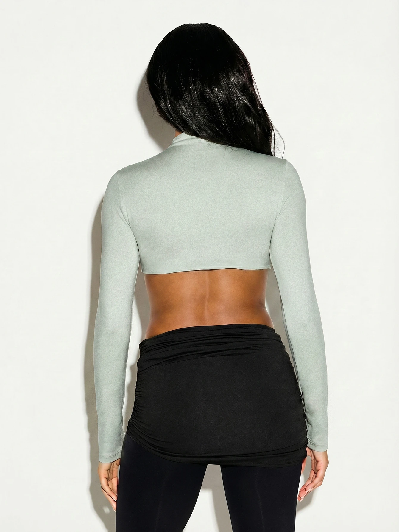 KIZN High Neck Wrap Over Long Sleeve Crop Top