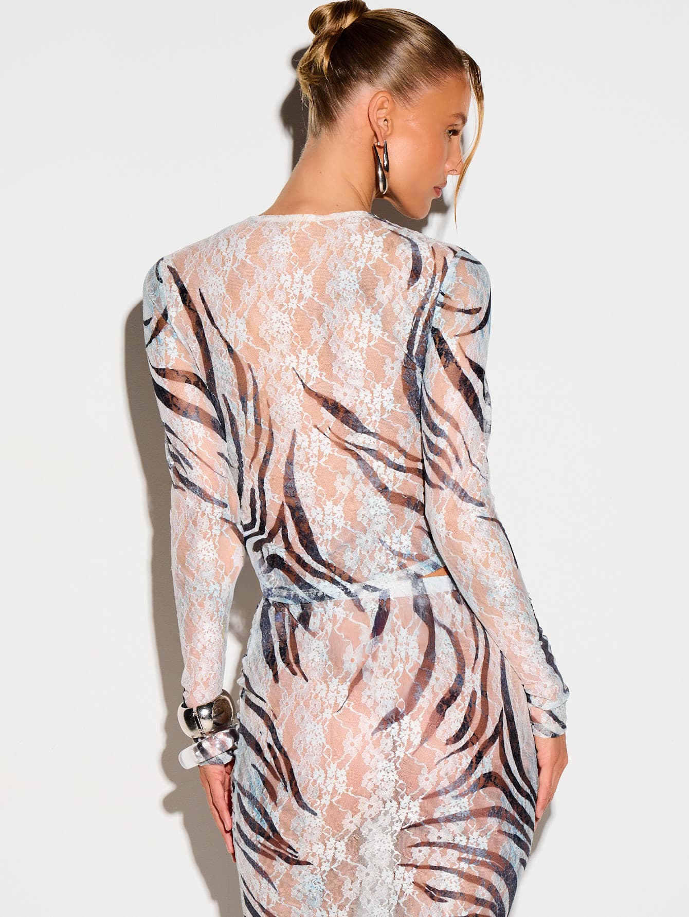 KIZN Zebra Print Long Sleeve Lace Top