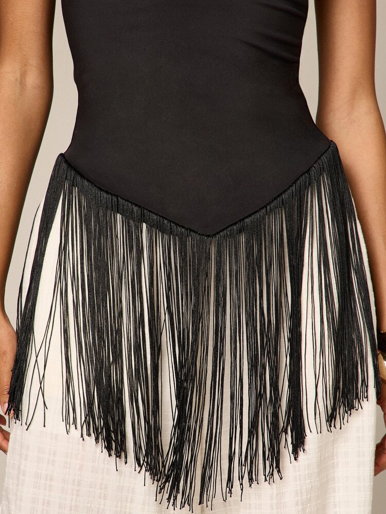 Halter Neck Top With Fringe Detail