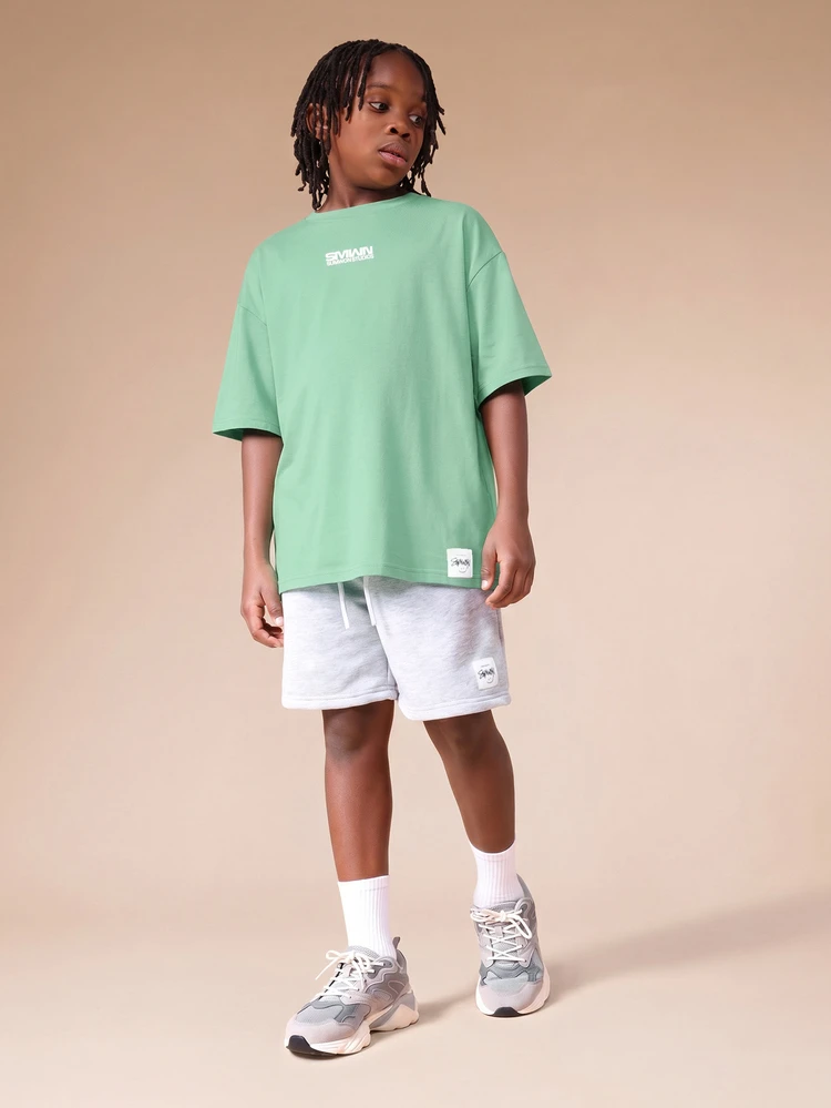 Jungen Sommer Oversized T-Shirt und Sweat Shorts Set mit Seitenetikett und Rundhalsausschnitt