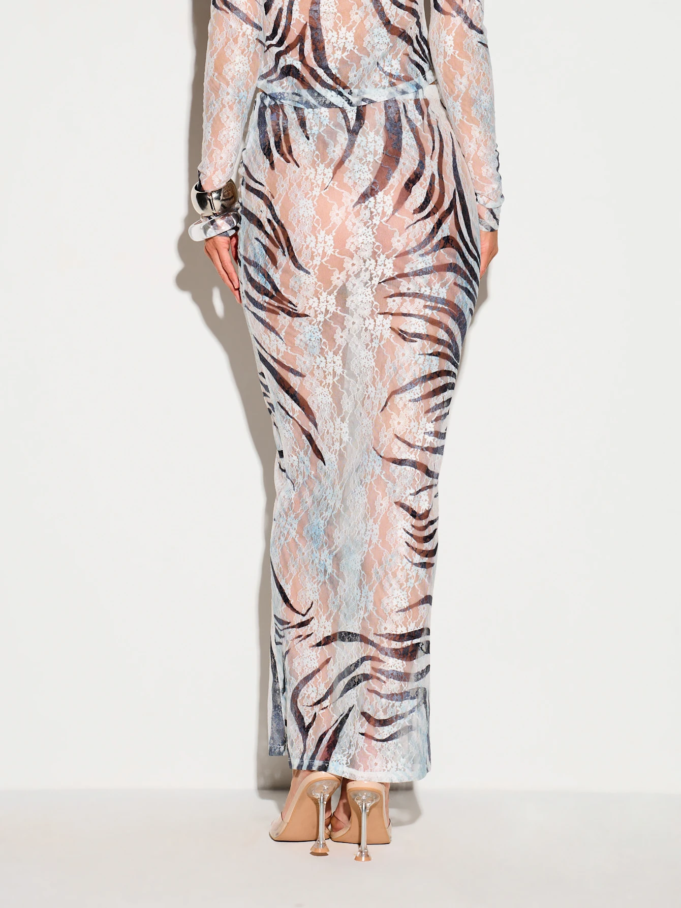 KIZN Printed Lace Maxi Skirt With Swirl Pattern