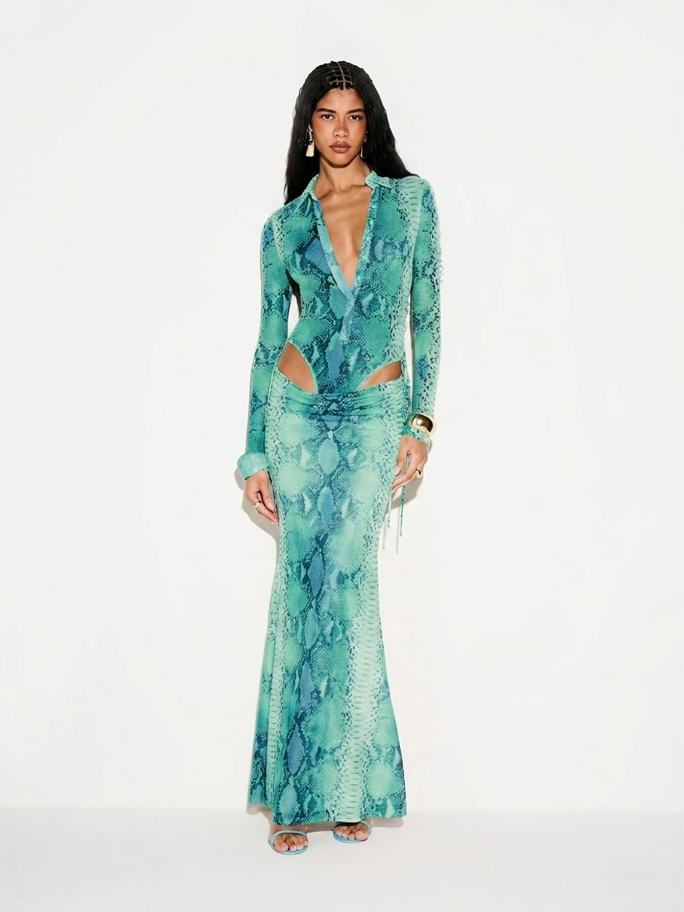 KIZN Snake Print Maxi Skirt With Ties