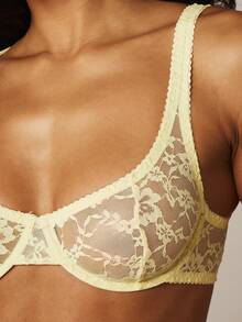 MISSGUIDED Lemon Lace Cupped Bra Underwire Push Up Bra Lingerie Collection Floral Pattern Intimate Valentine Day Gift Feminine Delicate Scalloped Trim - Yellow - View 5