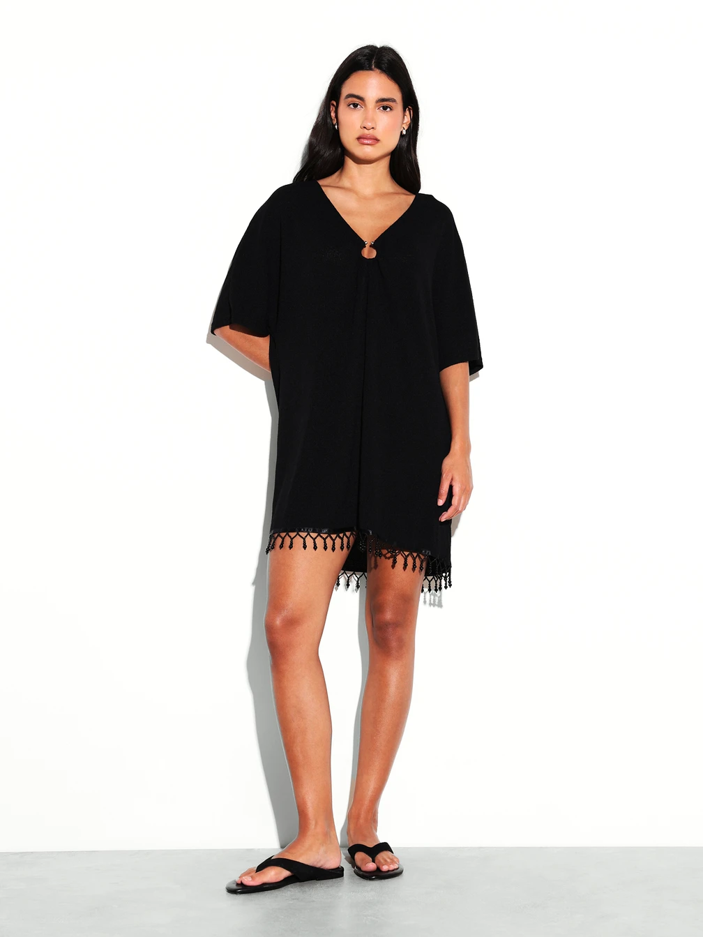 fringe hem mini dress Chocolate PrettyLittleThing Racer Neck Loop Knit Fringe Hem Asymmetric Mini  Dress