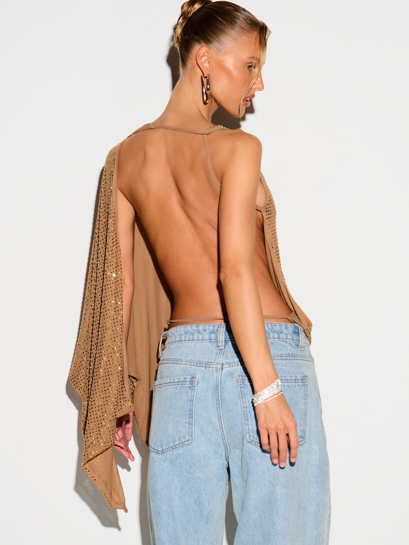 KIZN Sequin Cape Tank With Asymmetrical Design