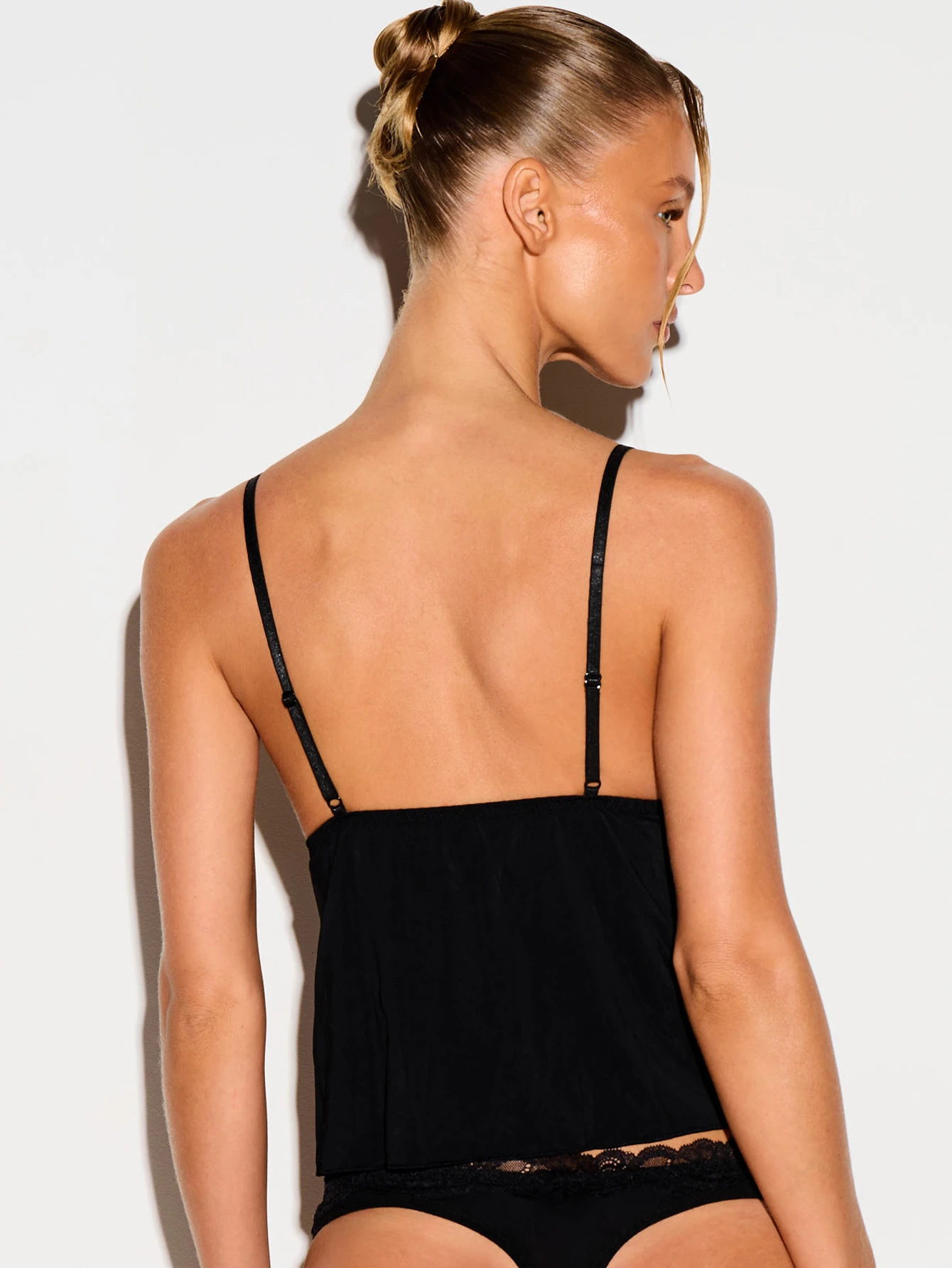 KIZN Mesh Lace Trim Split Front Camisole