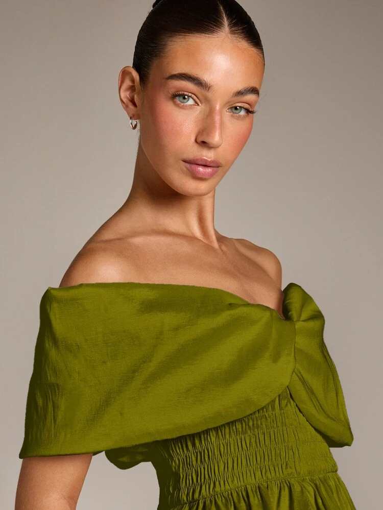 Off Shoulder Ruffle Peplum Top With Bardot Drape