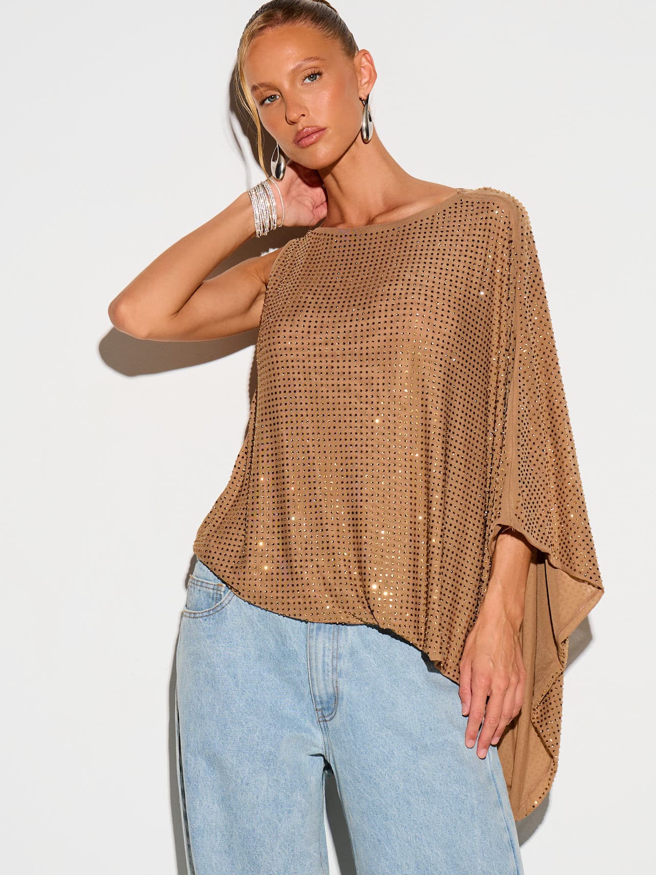 KIZN Sequin Cape Tank With Asymmetrical Design