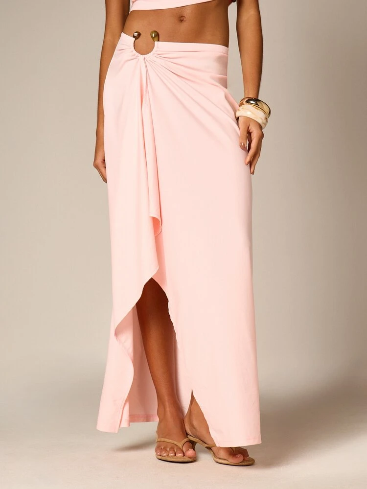 Ring Detail Wrap Maxi Skirt With Side Split