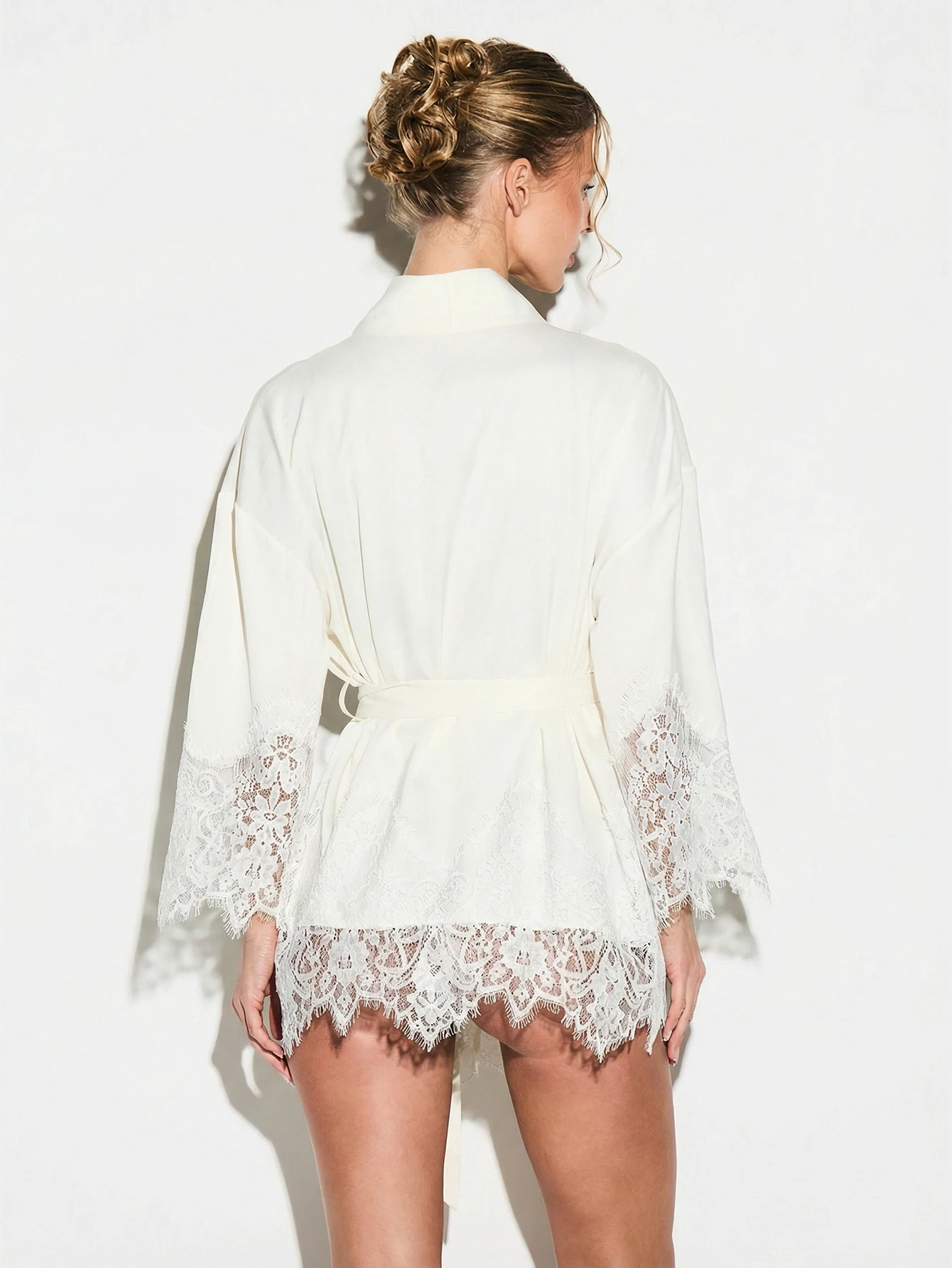 KIZN Satin Robe With Lace Insert Trim